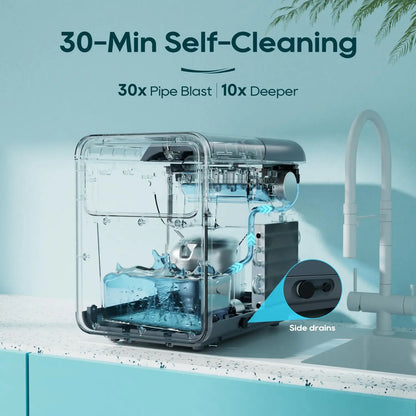 Portable Self-Cleaning Ice Maker Machine – 6-Min Ice, 2 Sizes, 9 Cubes/Batch, 12kg/24H Low-Noise Ice Maker with Scoop & Basket