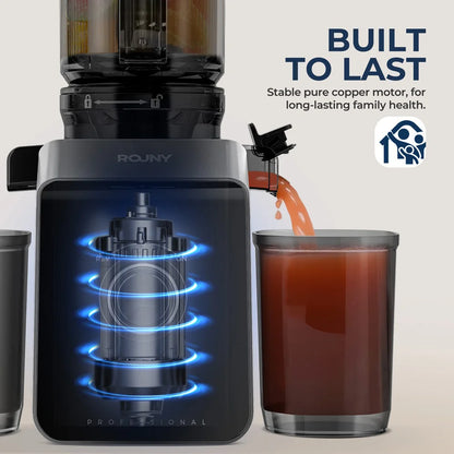 ROUNY Cold Press Extractor with Filter-Free, Easy Clean Electric Fruit Slow Juicer Machine with Large Feed Caliber,  Black