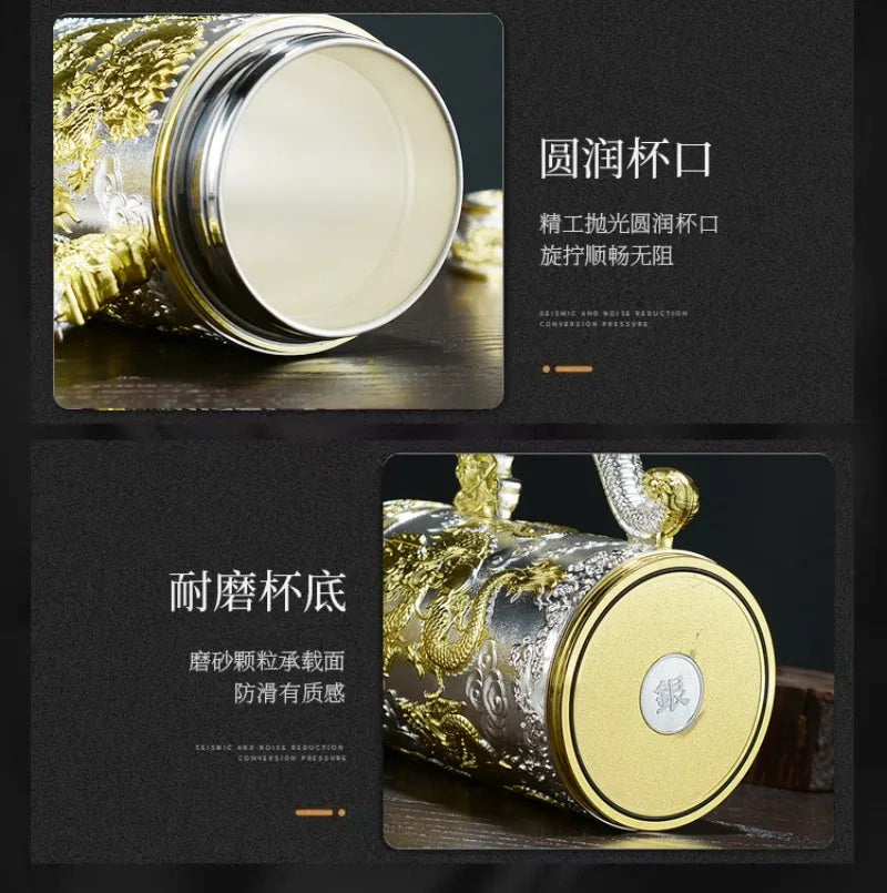 Tea pot insulated cup inner wall pure silver 99.9% 600ml insulated cup stainless steel handle office cup travel coffee cup