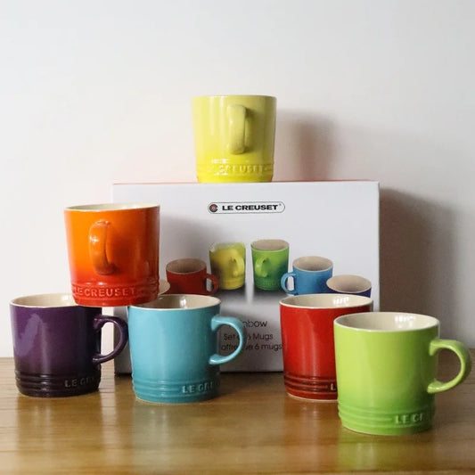 6-Piece Rainbow Ceramic Cup Set – Le Creuset Style Coffee & Milk Cups for Home or Travel