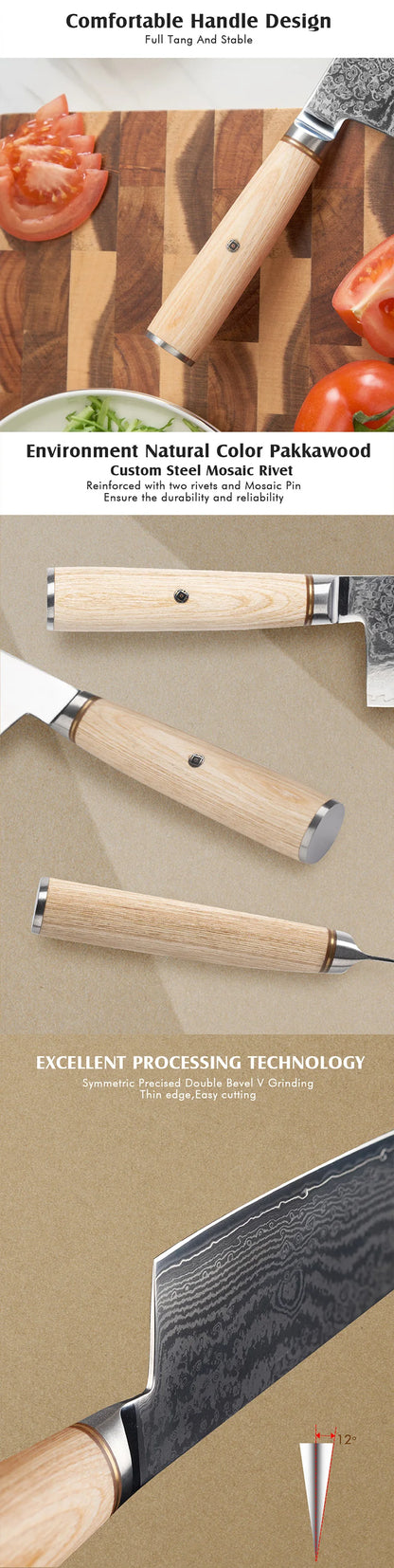 Extra Sharpness Blade Damascus Steel Powder Core S35VN 62-64 Hardness Kitchen Chef Knife