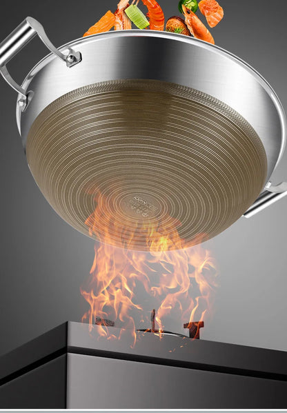 KENGQIANG Double ear 316 Stainless steel deep thick flat bottomed stew wok cooking pot non stick home frying pan cookware
