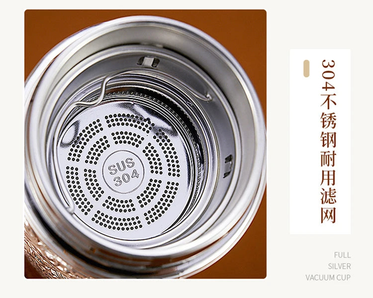 Teapot Thermos Inner Wall Sterling Silver S999 350-600ml Thermos Mug Stainless Steel Tumbler Thermos Travel Coffee Mug
