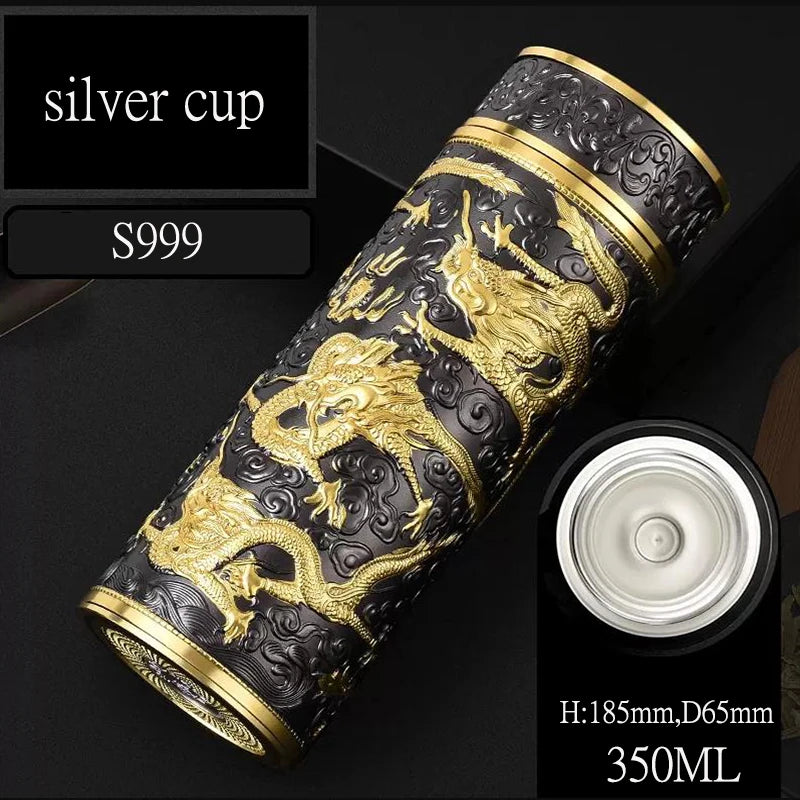 Teapot Thermos Inner Wall Sterling Silver S999 350-600ml Thermos Mug Stainless Steel Tumbler Thermos Travel Coffee Mug