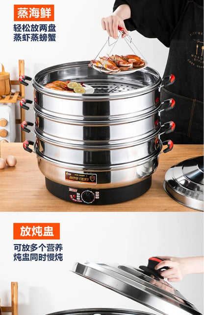 Commercial breakfast shop Multifunctional Stainless Steel Electric Steamer, new style Large Capacity, steamed buns