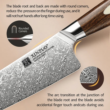 XINZUO 7.8'' Japanese Chef's Knife High-carbon Dual-core Damascus Steel Cooking Knife for Meat Vegetable Fish Fillet Salmon