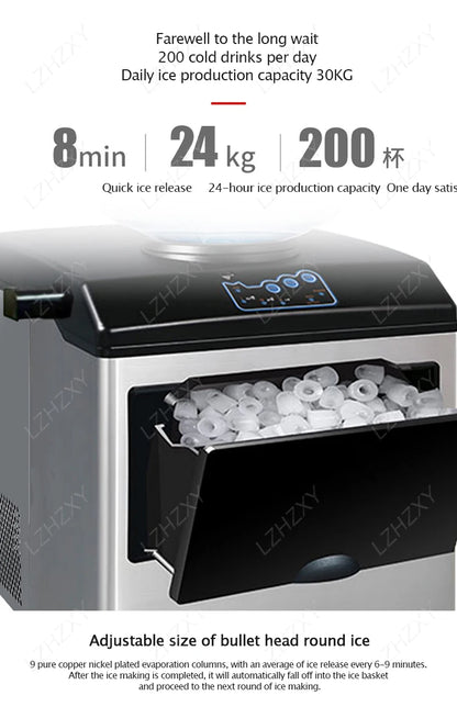 25KG Ice Maker Electric Commercial Ice Cube Maker Small Household Multifunctional Bottled Water Automatic English Panel