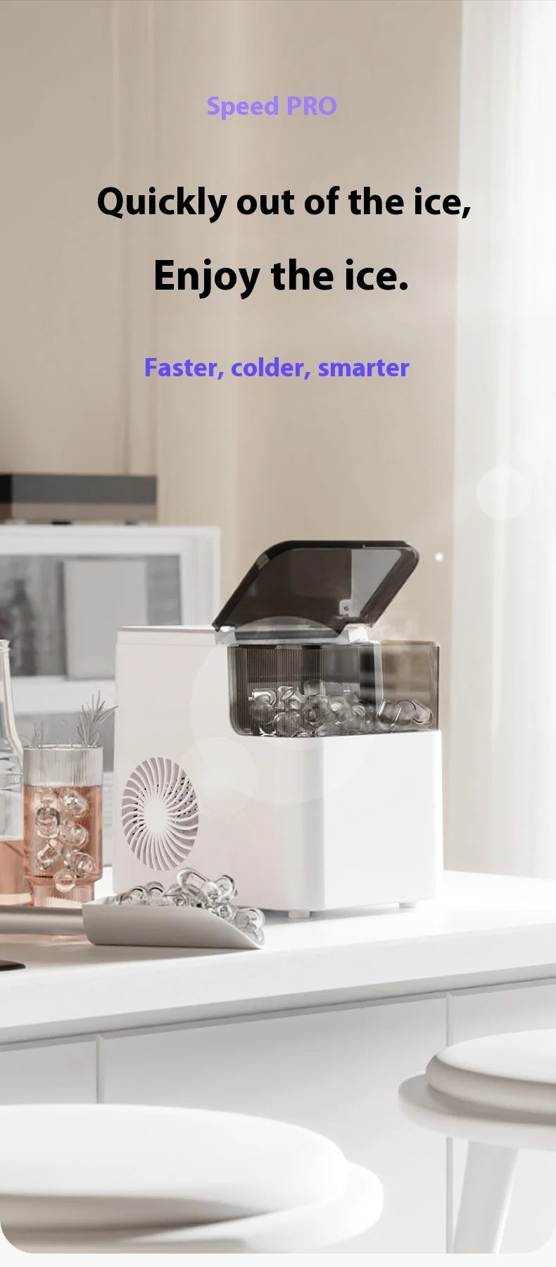 MOCATT Desktop Fully Automatic Bullet Shaped Ice Making Machine, Capable Of Making 9 Pieces Of Ice At Once, Continuously Making