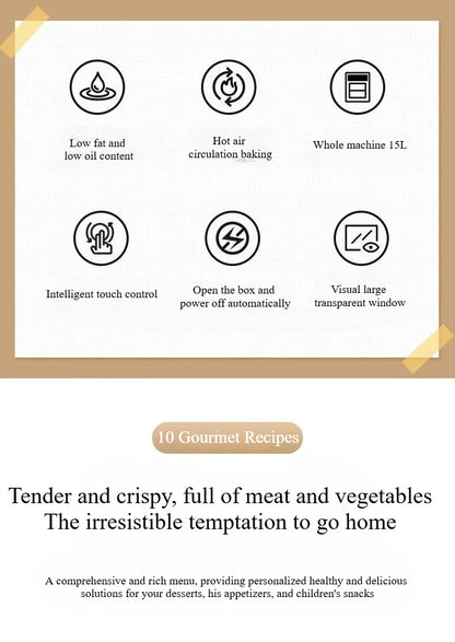 15L Visual Window Air Fryer Oven – Large-Capacity Smart Air Fryer for Home Kitchen (110V/220V)