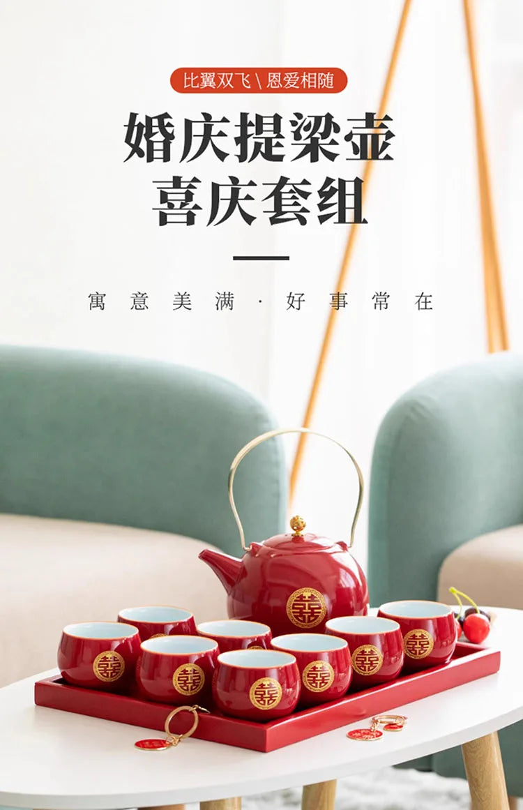 Ceramic Tea Set for Weddings, Home Teapot, Engagement and Dowry Gift, New lyweds