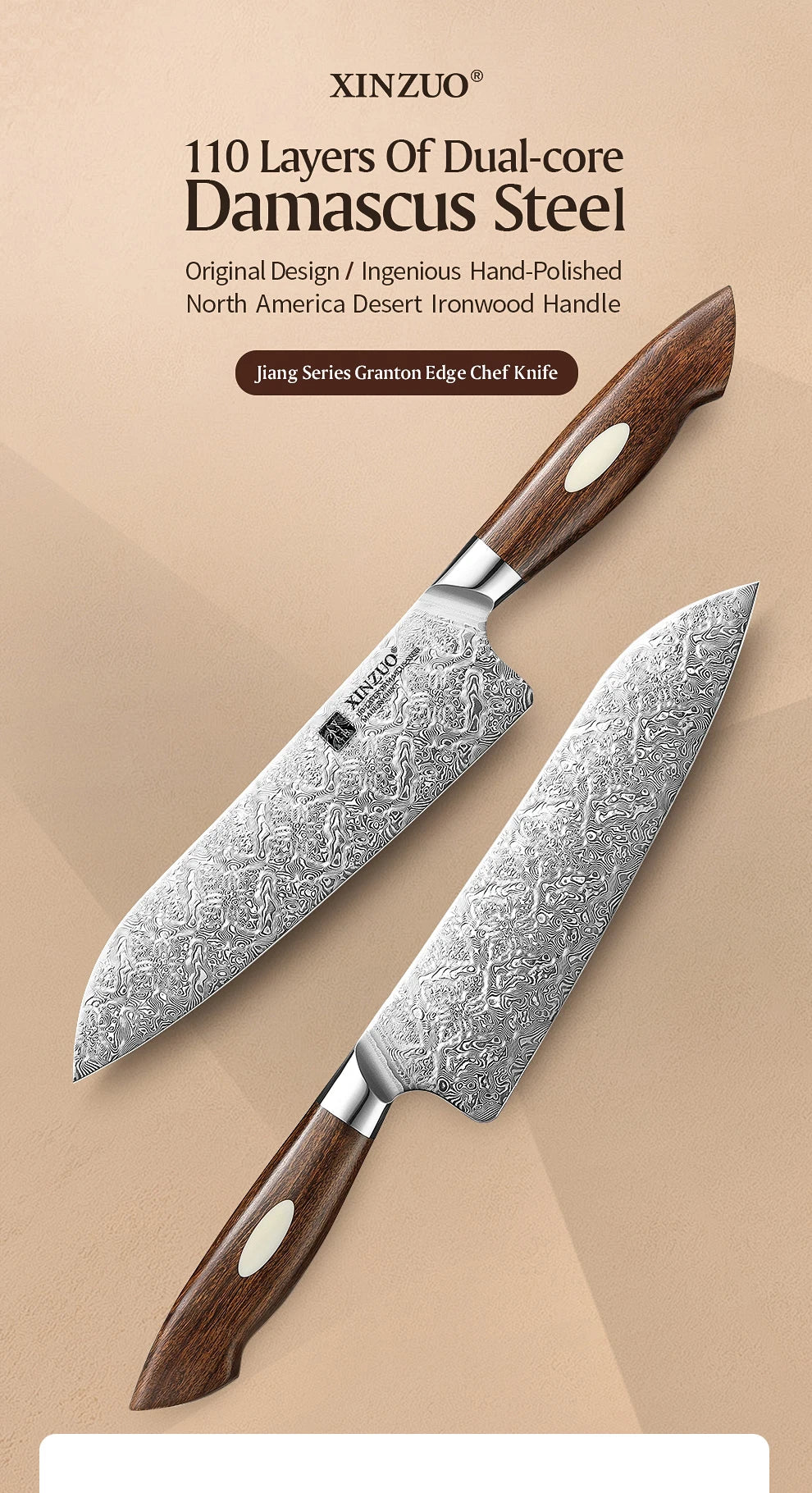 XINZUO 7.8'' Japanese Chef's Knife High-carbon Dual-core Damascus Steel Cooking Knife for Meat Vegetable Fish Fillet Salmon