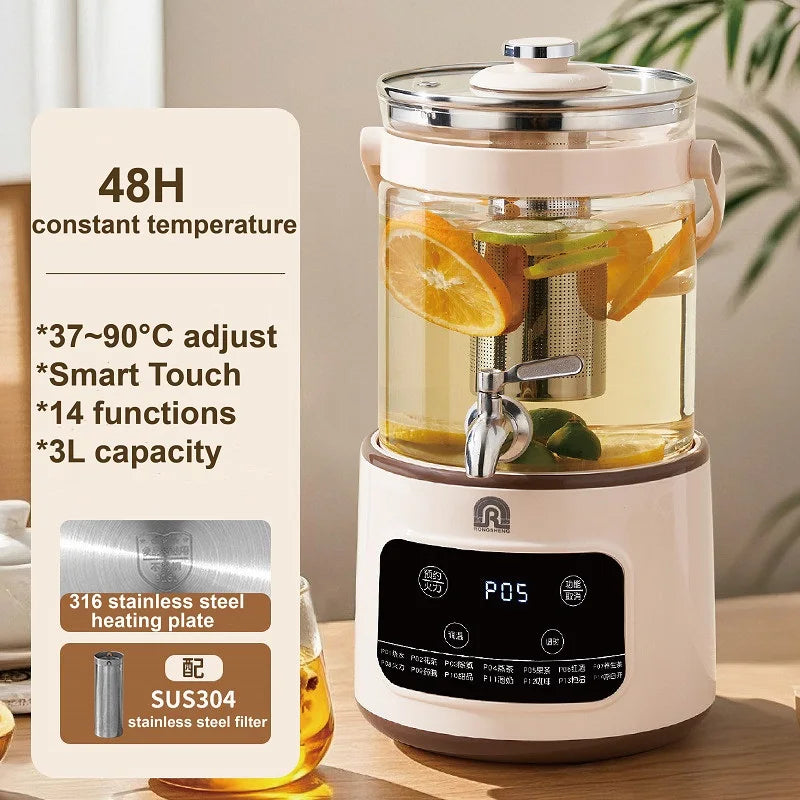 3L Electric Smart Tea Brewer – Large-Capacity Thermostatic Kettle with Faucet for Office, Fruit Tea & Commercial Use