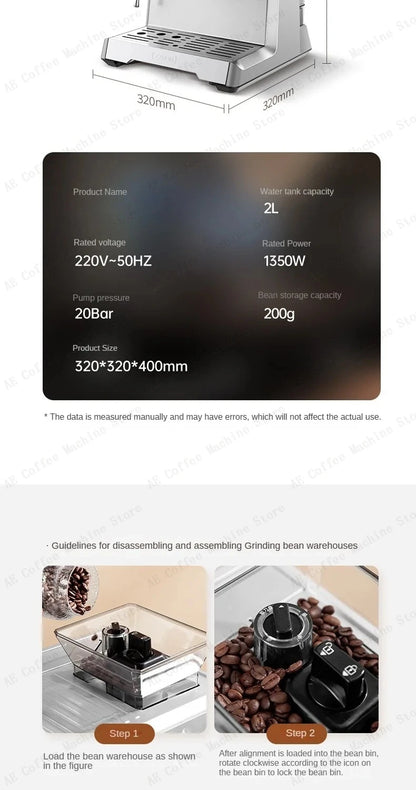 Integrated Grinder Coffee Machine Fully Automatic Espresso Coffee Machine Steam Milk Frothing Machine Italian-style Coffee Maker