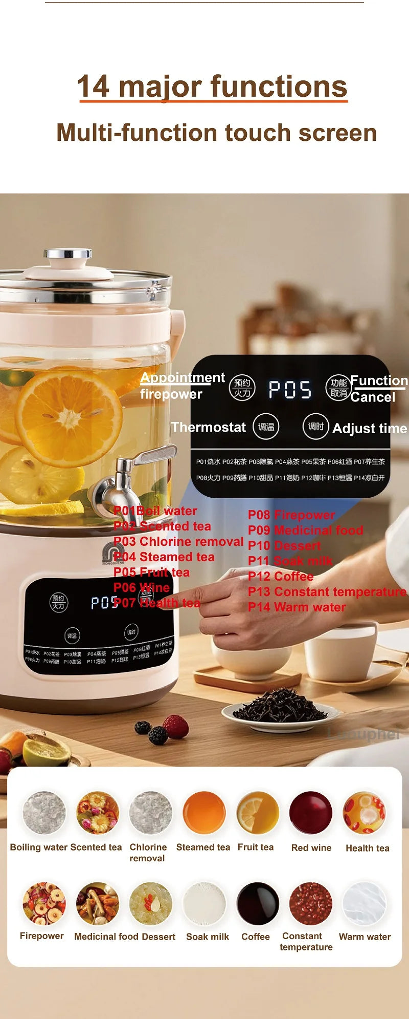 3L Electric Smart Tea Brewer – Large-Capacity Thermostatic Kettle with Faucet for Office, Fruit Tea & Commercial Use