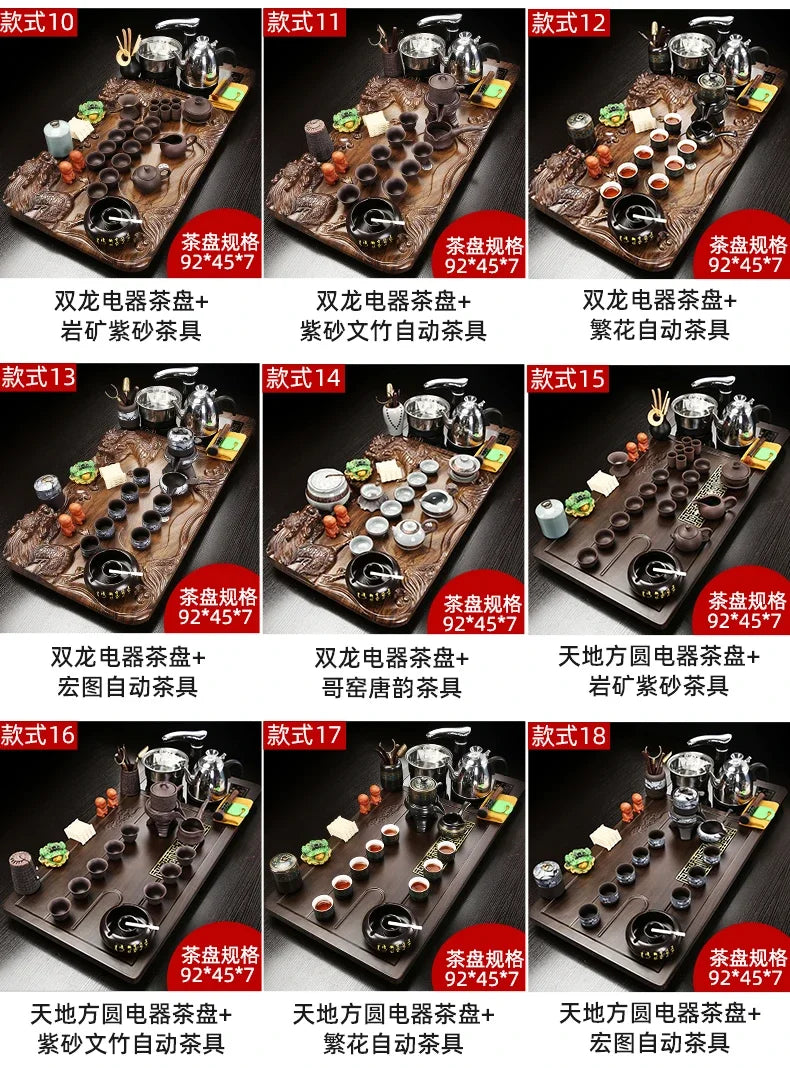 Solid Wood Tea Tray with Purple Sand Kung Fu Tea Set & Induction Cooker – Premium Chinese Gongfu Teaware