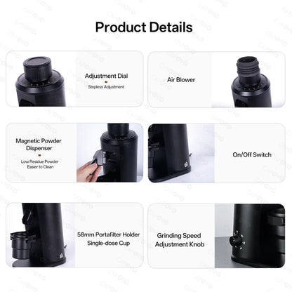 CAFOVO G180FV Electric Coffee Bean Grinder 80mm Flat Burrs 800-1600RPM Stepless Grind Plasma Anti Static Single Dose Grinder