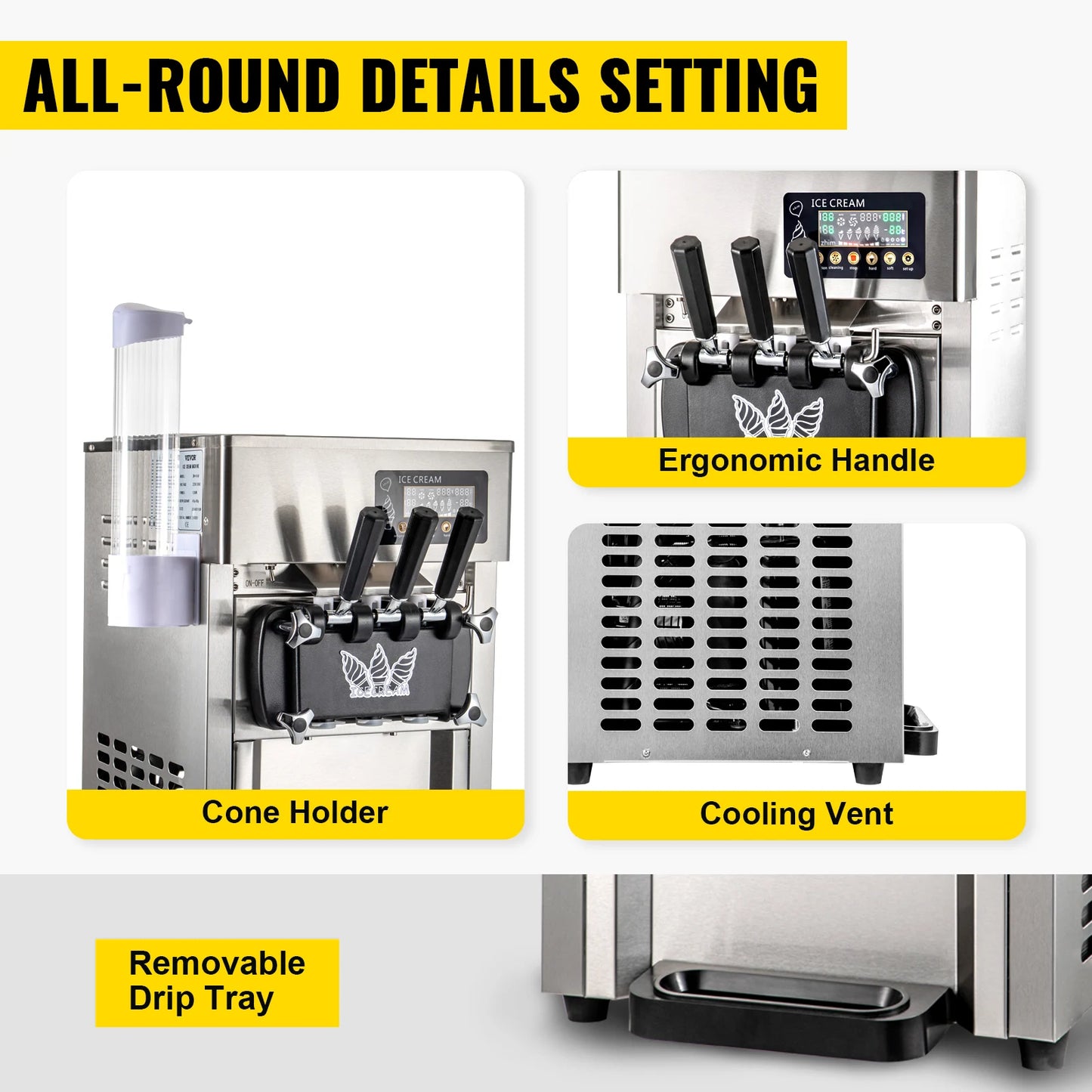 VEVOR NEW Commercial Soft Serve Ice Cream Machine For Sale fried roll home instant ice cream machine 220V Stainless Steel