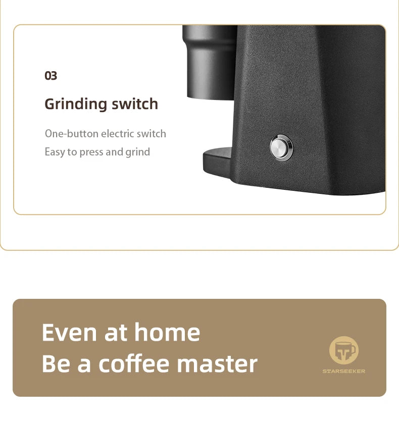 STARSEEKER EDGE Stainless Steel Burr Coffee Grinder 48MM Espresso Stepless Fineness Adjustment Electric Coffee Grinders Black