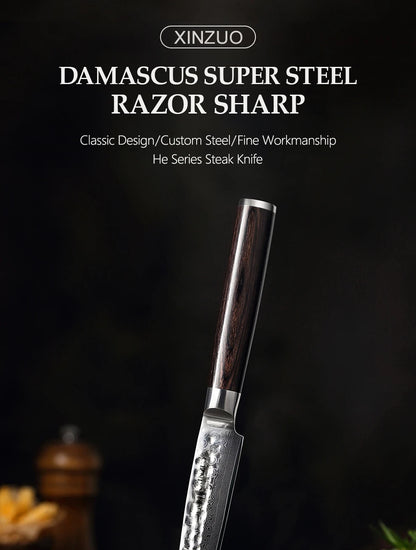 XINZUO 5 Inches Damscus Pattern Sharp Steak Knife Meat Slicing Knife Restaurant Cutlery With Pkkawood Handle Kitchen Tools