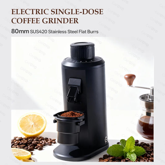 CAFOVO G180FV Electric Coffee Bean Grinder 80mm Flat Burrs 800-1600RPM Stepless Grind Plasma Anti Static Single Dose Grinder