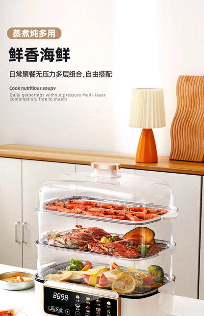 4-Layer Electric Steamer – Multi-Function Large-Capacity Cooker with Timer