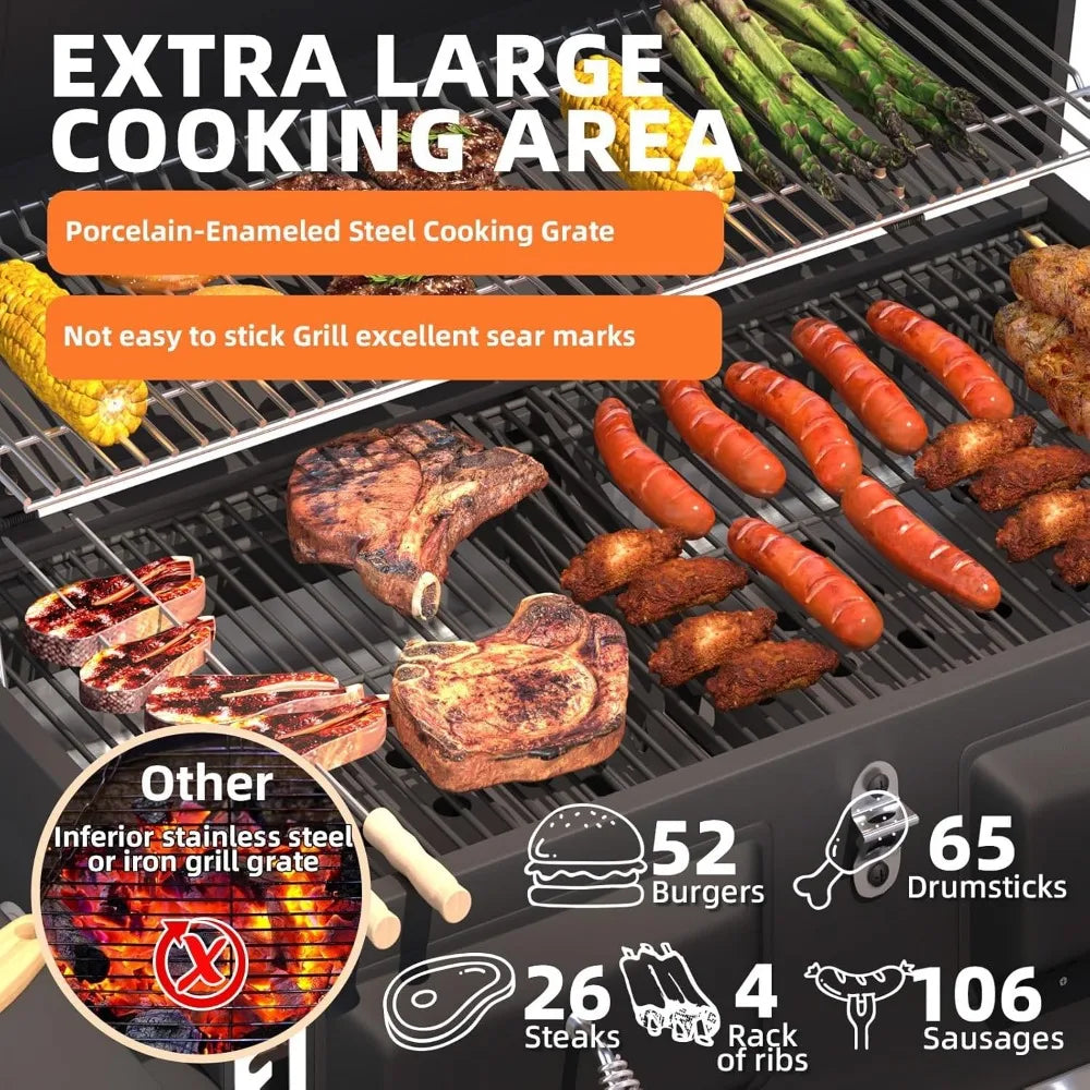 36-Inch Extra Large Charcoal Grill – 620 Sq.In BBQ Cooking Area with Thermometer & Independent Lifting Charcoal Trays