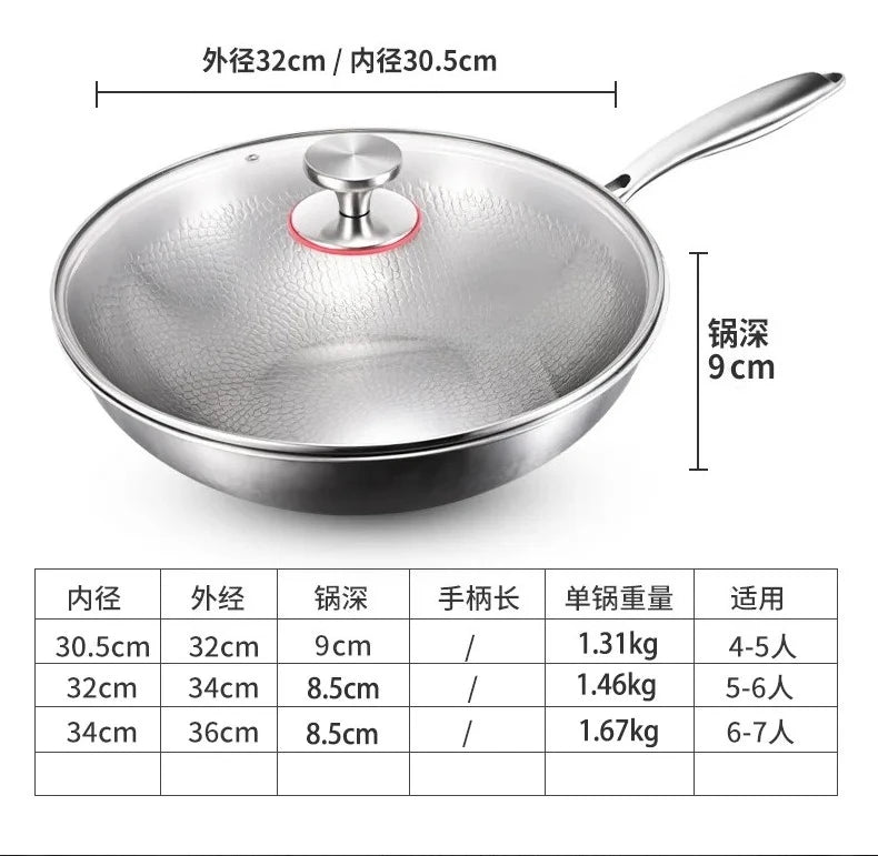 Titanium Wok Pure Titanium Uncoated Wok Household Flat Bottom Hammer Printing Physical Non-Stick Frying Pan