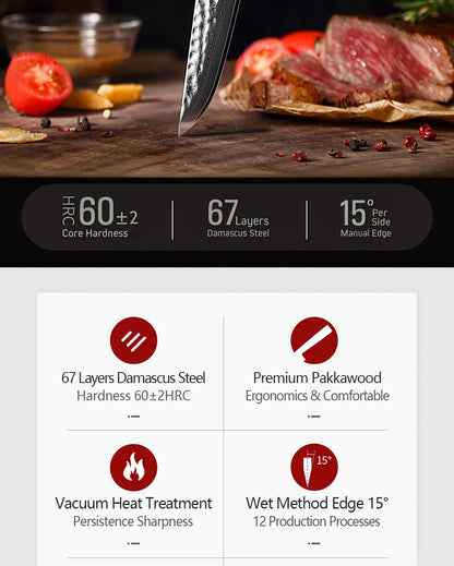 XINZUO 5 Inches Damscus Pattern Sharp Steak Knife Meat Slicing Knife Restaurant Cutlery With Pkkawood Handle Kitchen Tools