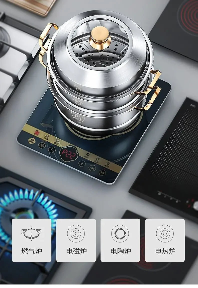 316 stainless steel steamer household food grade thickened soup pot steamed steamed buns four-layer induction cooker universal