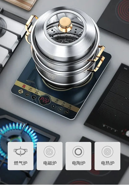 316 stainless steel steamer household food grade thickened soup pot steamed steamed buns four-layer induction cooker universal