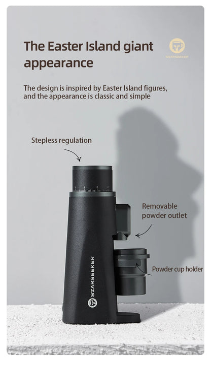 STARSEEKER EDGE Stainless Steel Burr Coffee Grinder 48MM Espresso Stepless Fineness Adjustment Electric Coffee Grinders Black