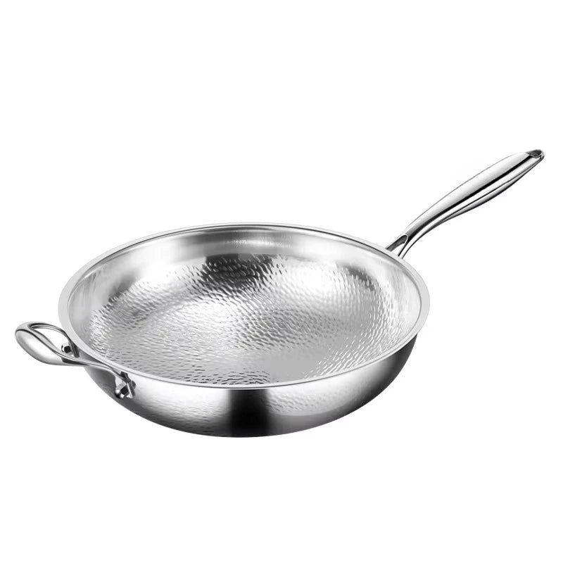 Titanium Wok Pure Titanium Uncoated Wok Household Flat Bottom Hammer Printing Physical Non-Stick Frying Pan