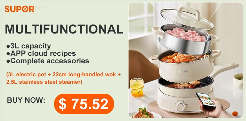 SUPOR 2L Household Rice Cooker LED Display 24H Intelligent Timing Rice Cooking Pot Good Taste 316L Stainless Steel Multi Cooker