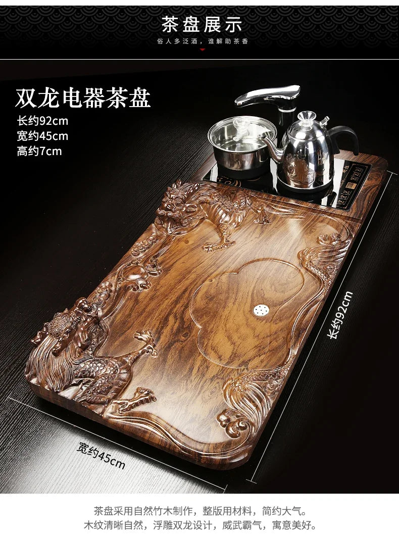Solid Wood Tea Tray with Purple Sand Kung Fu Tea Set & Induction Cooker – Premium Chinese Gongfu Teaware