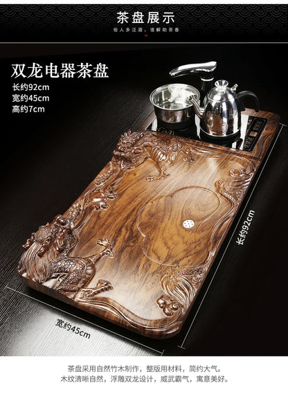 Solid Wood Tea Tray with Purple Sand Kung Fu Tea Set & Induction Cooker – Premium Chinese Gongfu Teaware