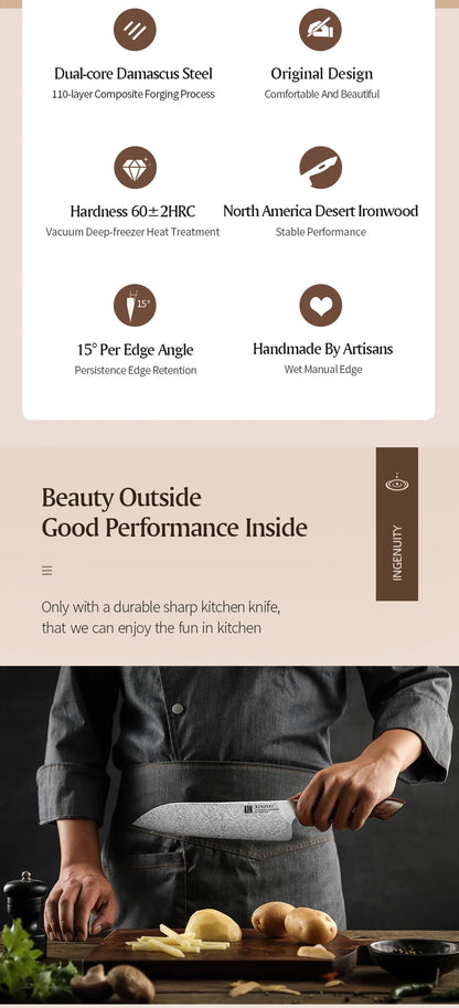 XINZUO 7.8'' Japanese Chef's Knife High-carbon Dual-core Damascus Steel Cooking Knife for Meat Vegetable Fish Fillet Salmon