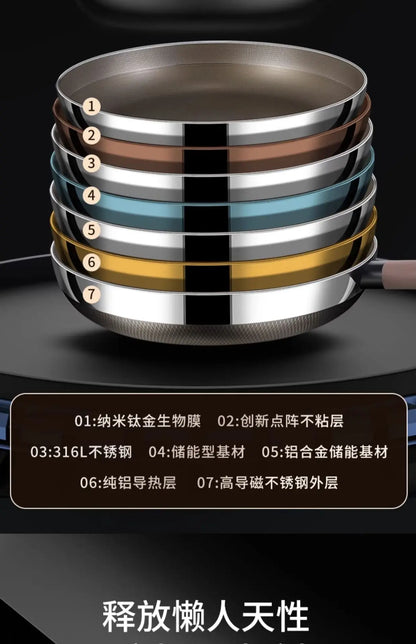 Titanium Pan 316 Stainless Steel Uncoated Non-stick Pan Household Cooking Pot Induction Cooker Special Steak Frying Pan