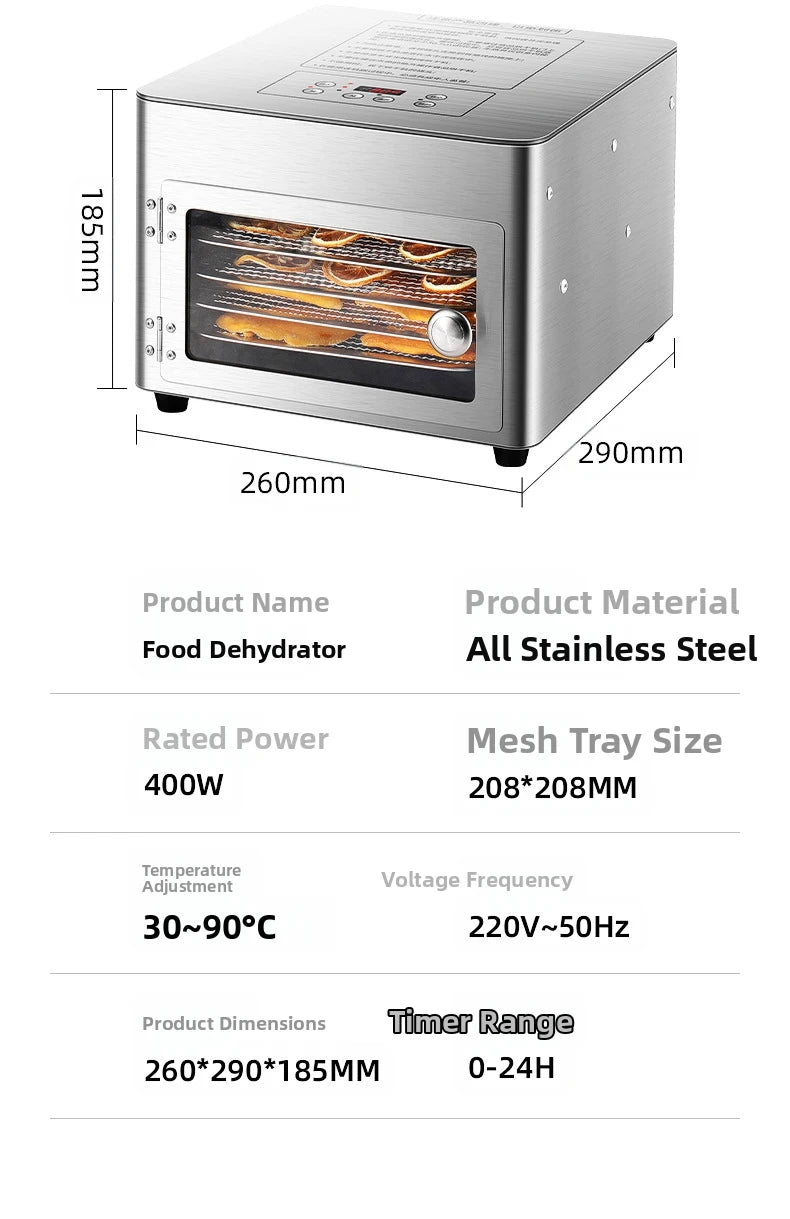 Commercial 5-Layer Stainless Steel Dehydrator with Digital Temperature Control
