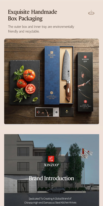 XINZUO 7.8'' Japanese Chef's Knife High-carbon Dual-core Damascus Steel Cooking Knife for Meat Vegetable Fish Fillet Salmon