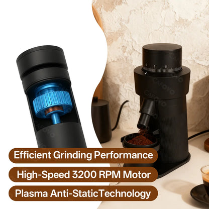 CAFOVO Q64 Espresso Grinder – 64mm Flat Burr, 3200RPM, Plasma Anti-Static, Single Dose