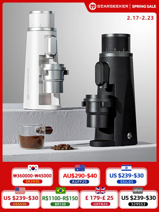 STARSEEKER EDGE Titanium Burr Coffee Grinder 48MM Espresso Burrs Stepless Fineness Adjustment Electric Coffee Grinders Black