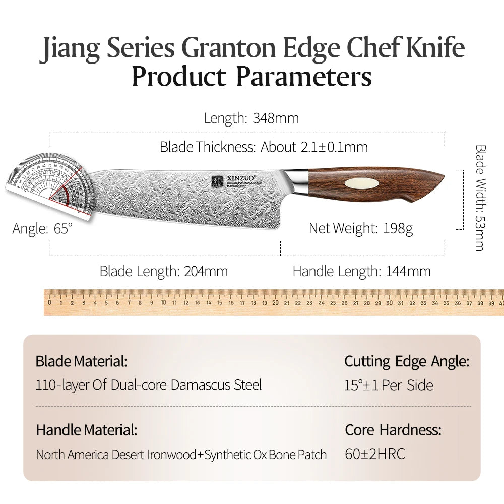 XINZUO 7.8'' Japanese Chef's Knife High-carbon Dual-core Damascus Steel Cooking Knife for Meat Vegetable Fish Fillet Salmon