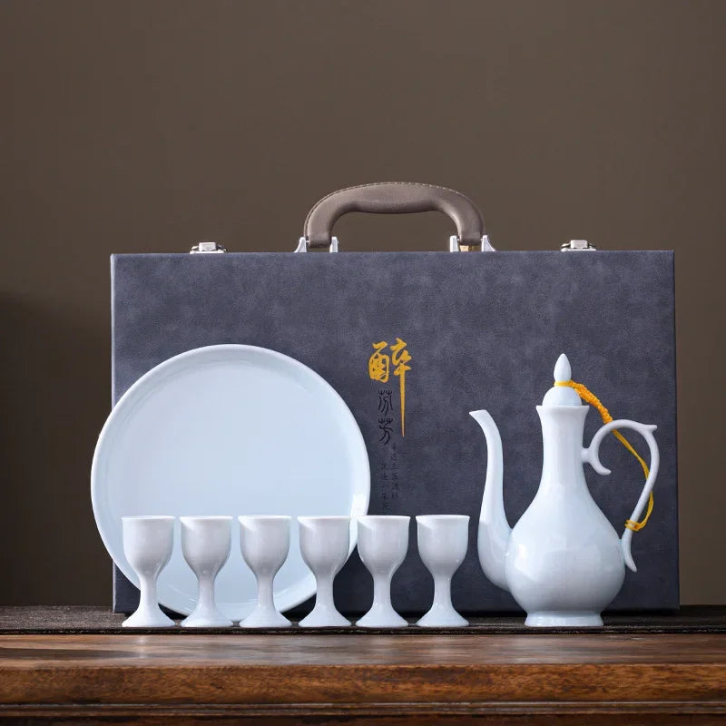 Chinese style wine divider ceramic retro wine jug 20ml goblet antique invitation wine jug set gift box set