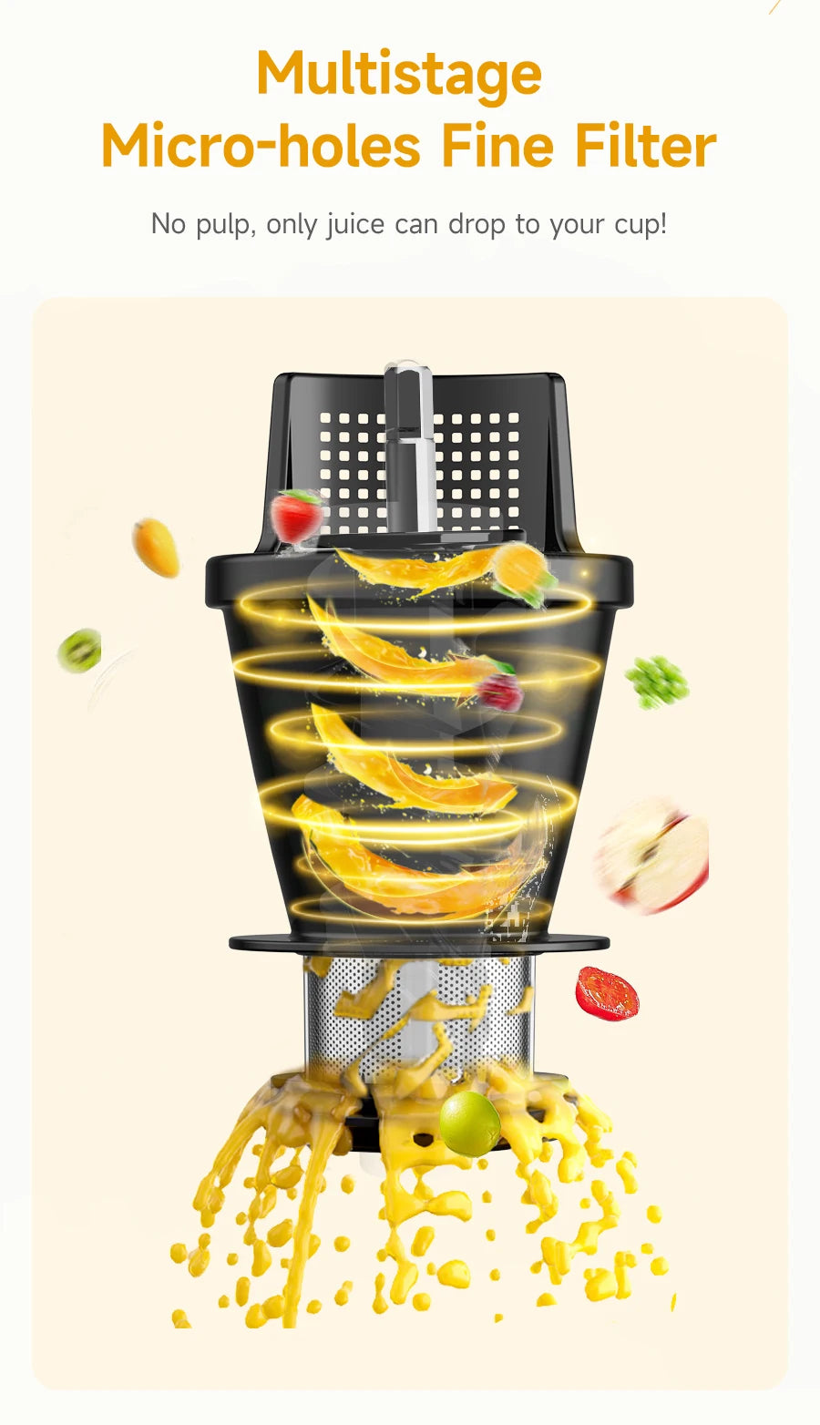 LUFVEBUT Large Calibre Slow Juicer 250W Cold Press Masticating Extractor BPA Free High Juice Yield Safe Kitchen Gadget