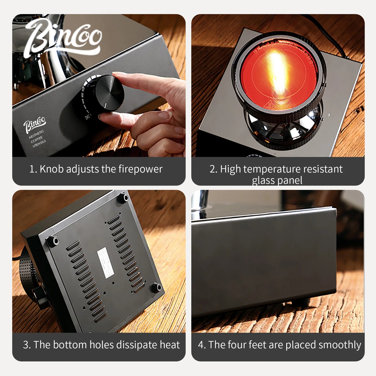 BINCOO 220V 400W Siphon Pot Convection Oven Coffee Heater Electric Stove Halogen Light Wave Infrared Heating 750° Heat Resistant