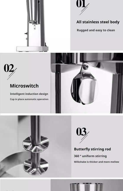 OneHappy Stainless Steel Milkshake Machine – Commercial Pearl Milk Tea & Milk Frothing Blender for Restaurants & Cafés