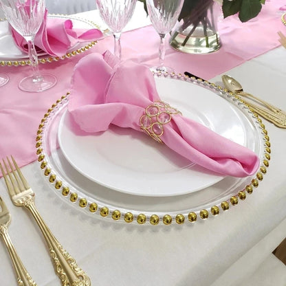 16pcs/30pcs/50pcs/100pcs/200pcs Clear Plastic Charger Plates with Gold Beads Rim Acrylic Decorative Service Plate