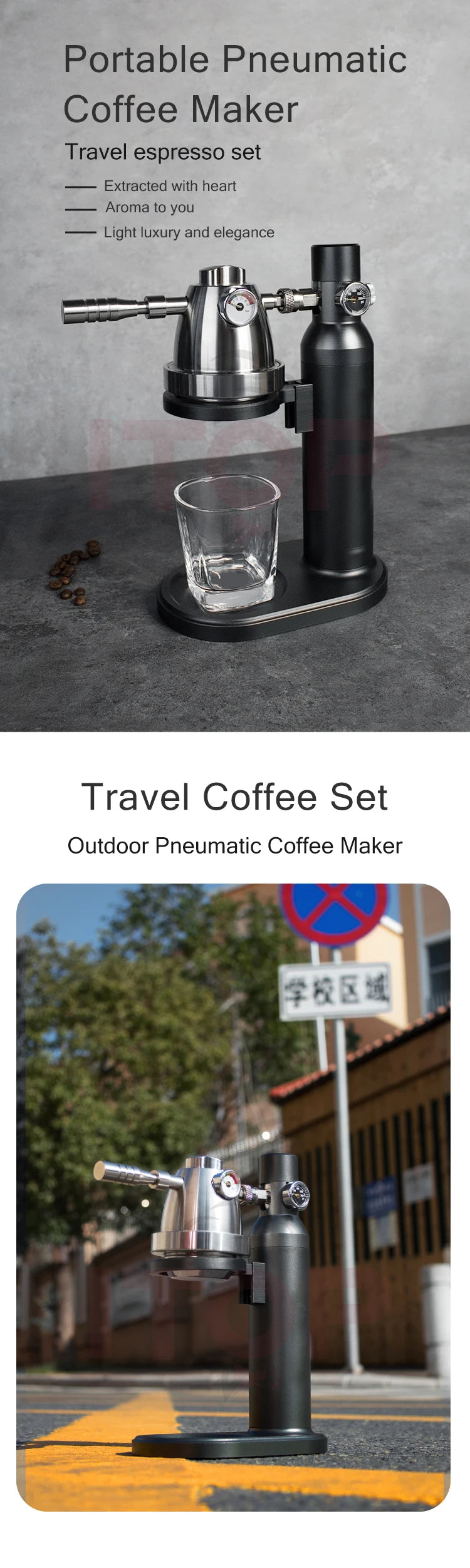 ITOP Pneumatic Coffee Machine Portable Manual Home Outdoor Air Pump Air Pressure Extraction Espresso Semi-automatic Coffee Maker