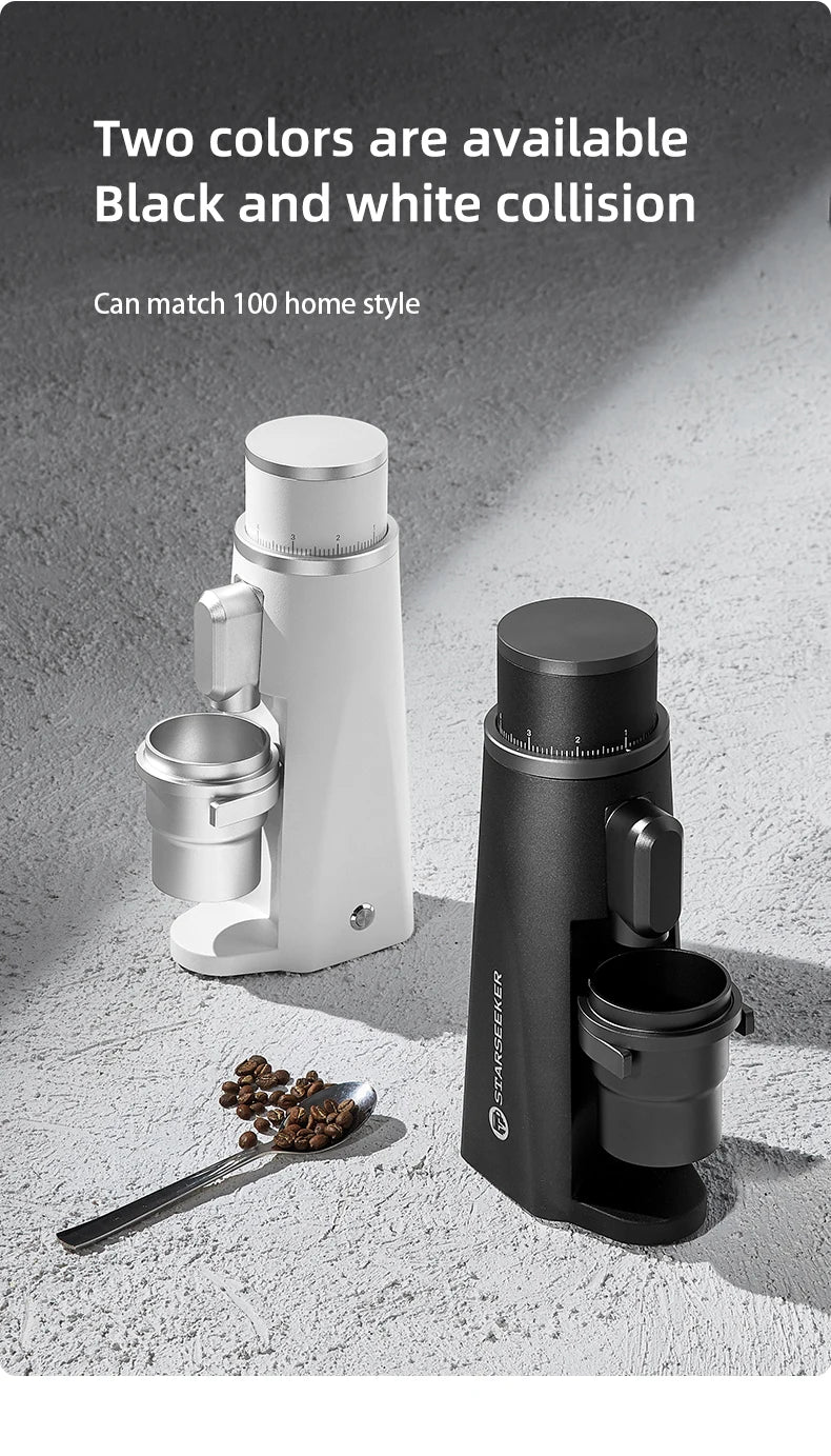STARSEEKER EDGE Stainless Steel Burr Coffee Grinder 48MM Espresso Stepless Fineness Adjustment Electric Coffee Grinders Black