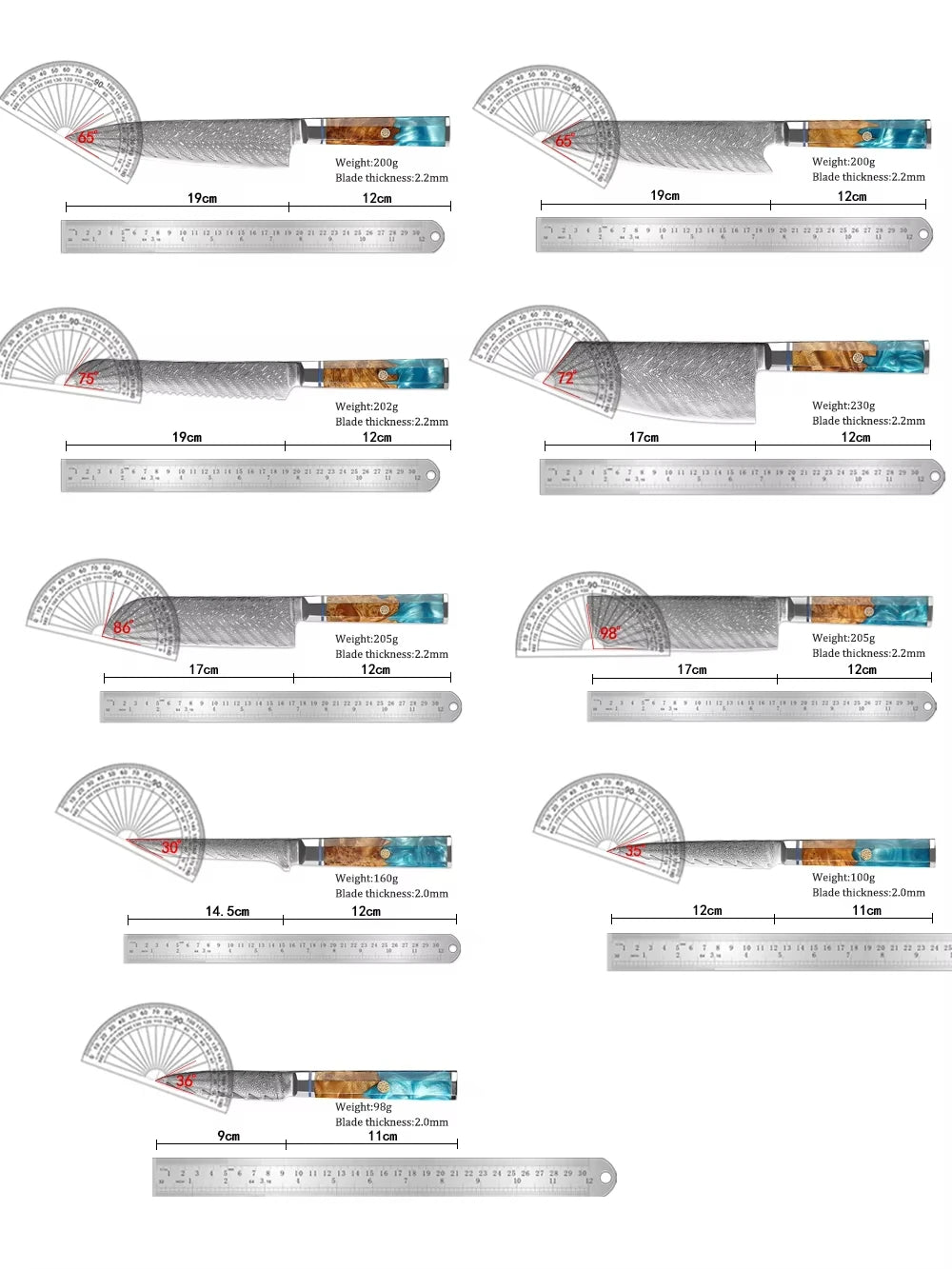 Japanese 67-Layer Damascus Steel Kitchen Knife Set Utility Knife Meat Slicer Vegetable Knife Boning Knife Ergonomic Handle